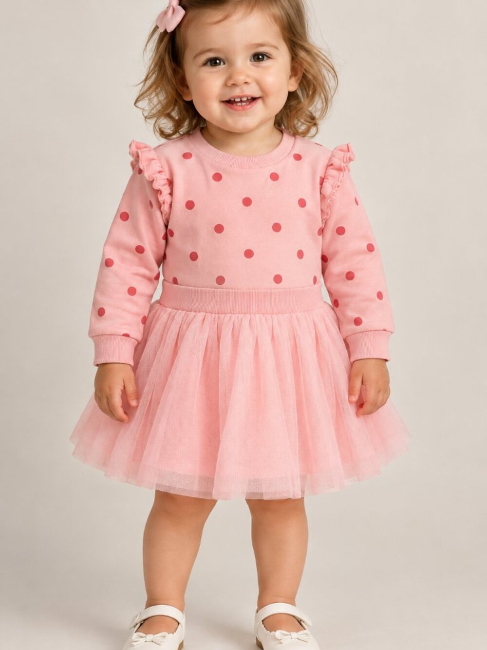 Little Me Baby Girls 18M Pink Polka Dot Tulle Dress Ruffle Party